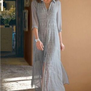Soft Surroundings Sheer Gray Ibiza Maxi Dress and Slip Size XS